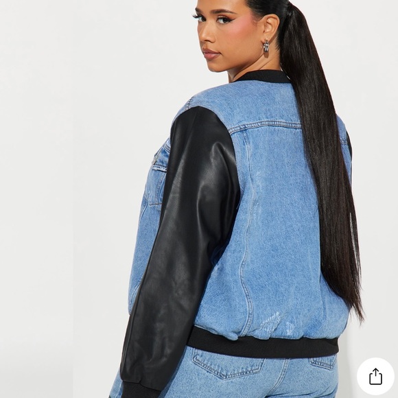 BNWT Denim and faux leather bomber jacket. - Picture 3 of 5